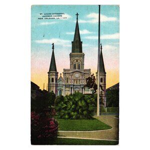 St Louis Cathedral Jackson Square New Orleans Vintage Postcard 1950 Posted Art